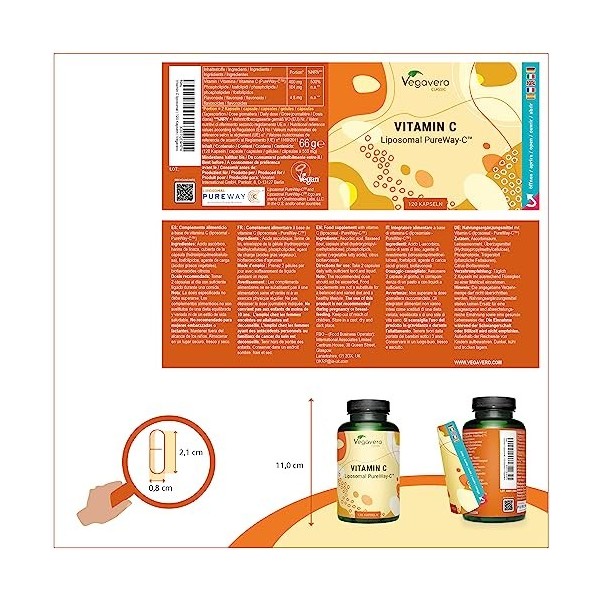 Vitamine C Liposomale Vegavero® | PREMIUM Qualité: PureWay-C™ | Haute Biodisponibilité | Véritable Technologie Liposomale | S