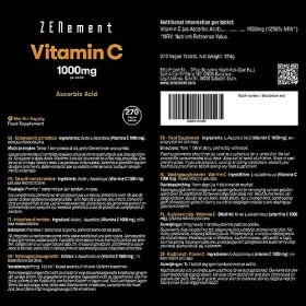 Vitamine C 1000 mg 200 Comprimés Végétaliens 9 Mois | Vitamin C Hautement Concentré, Acide Ascorbique Pure | Pour la Fatigu