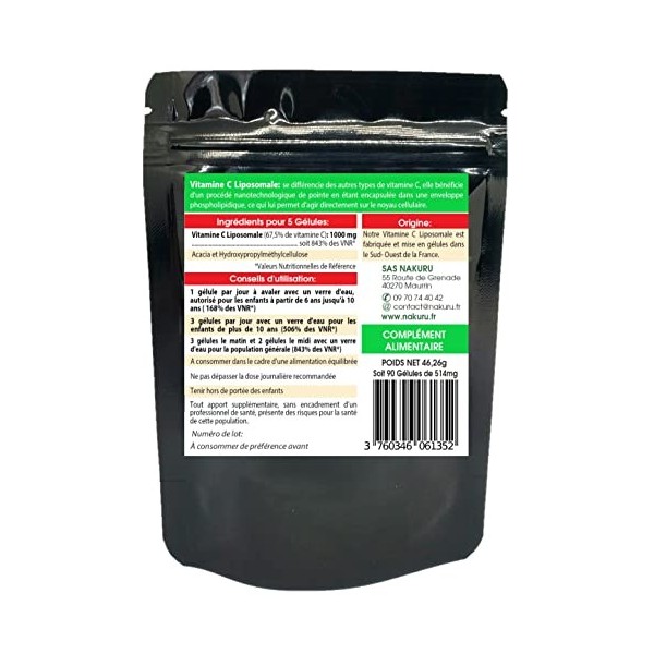 NAKURU | Vitamine C Liposomale | Gamme Power | Fabriqué en France | "La Révolution Nanotechnologique !" | 90 Gélules Végétal