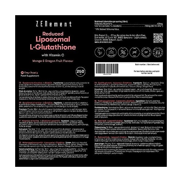 L-Glutathion, Vitamine C Liposomes, 250 ml | Réduit à 98% | Biodisponibilité Maximale, Puissant Antioxydant | Vegan, Sans all