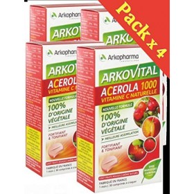 Arkopharma - lot de 4 boites Arkovital Acerola Vitamine C Naturelle1000mg - gout fruits rouges - 120 Comprimés à Croquer