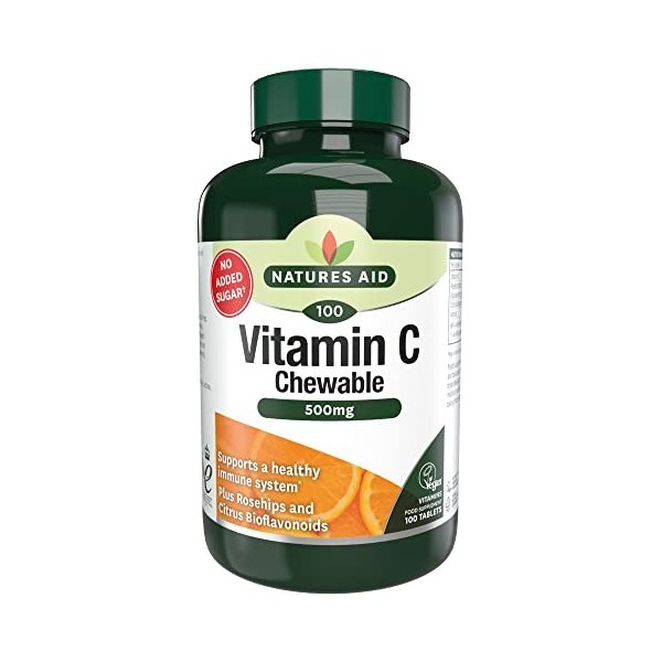 Natures Aid Vitamine C 500 mg à croquer, convient aux végétaliens, 100 comprimés