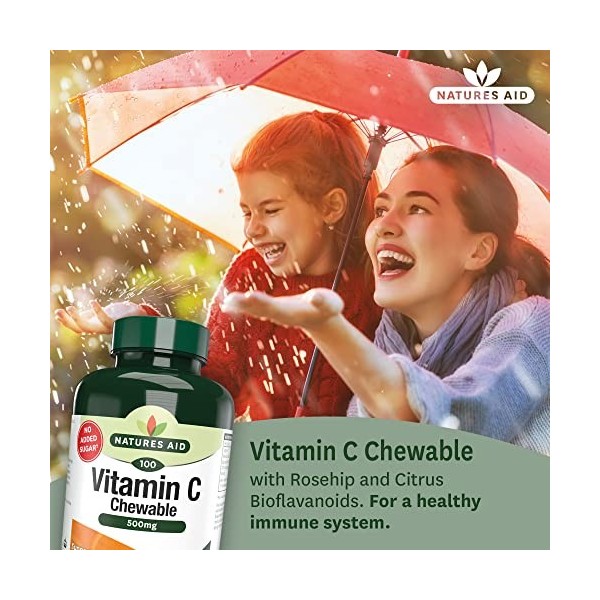 Natures Aid Vitamine C 500 mg à croquer, convient aux végétaliens, 100 comprimés