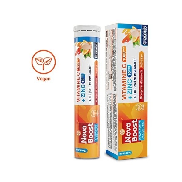 NovaBoost - Vitamine C/Zinc - Effervescent - Complément Alimentaire - Saveur Orange - x20 Comprimés