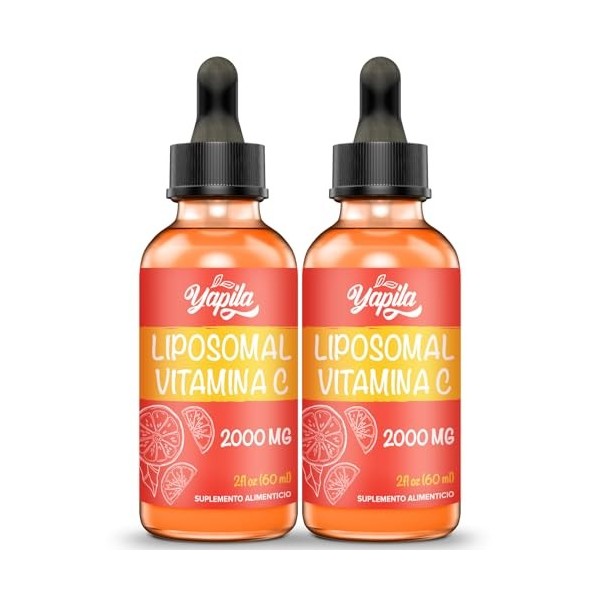 Vitamine C Liposomale 2000 mg Liquide Supplément 2 Bouteilles , Absorption Maximale, Vitamin C Végétalienne Hautement Efficac