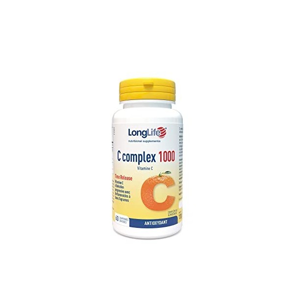 LongLife® C Complex 1000 t/r | Haute dosage 1000mg de vitamine C | Avec bioflavonoïdes d’agrumes | Time Release | Système imm