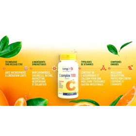 LongLife® C Complex 1000 t/r | Haute dosage 1000mg de vitamine C | Avec bioflavonoïdes d’agrumes | Time Release | Système imm