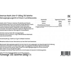 PremiumVital, American Health, Ester C avec Bioflavonoïdes dAgrumes, 500mg de Vitamine C, 225 Comprimés végétaliens, avec Pi