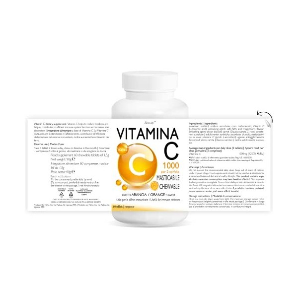 Vitamine C Line@diet| 60 comprimés à croquer | goût orange| haut dosage | antioxydant