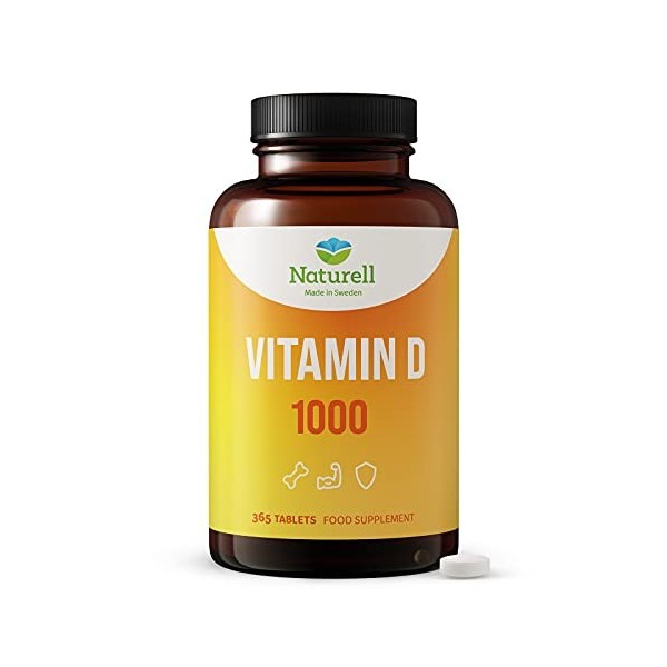 Vitamine D 1000 Naturell - 365 comprimés à croquer et à sucer - fabriquée en Suède