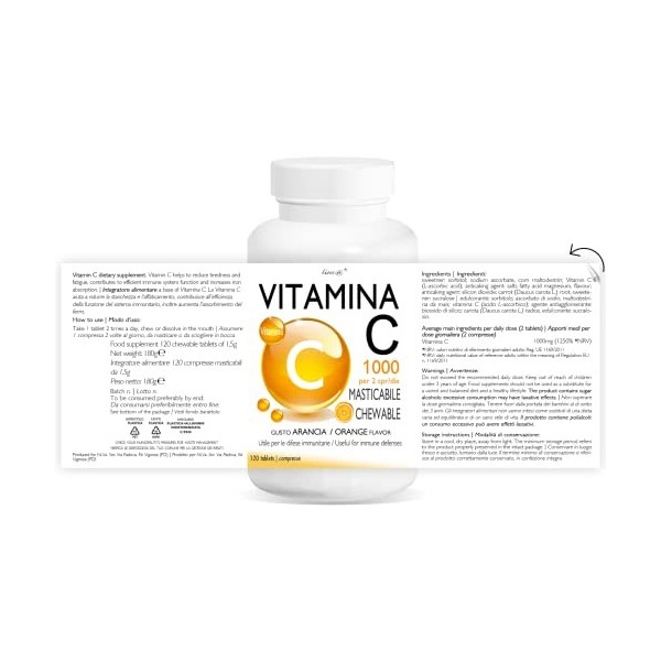 Vitamine C Line@diet| 120 comprimés à croquer | goût orange| haut dosage | antioxydant