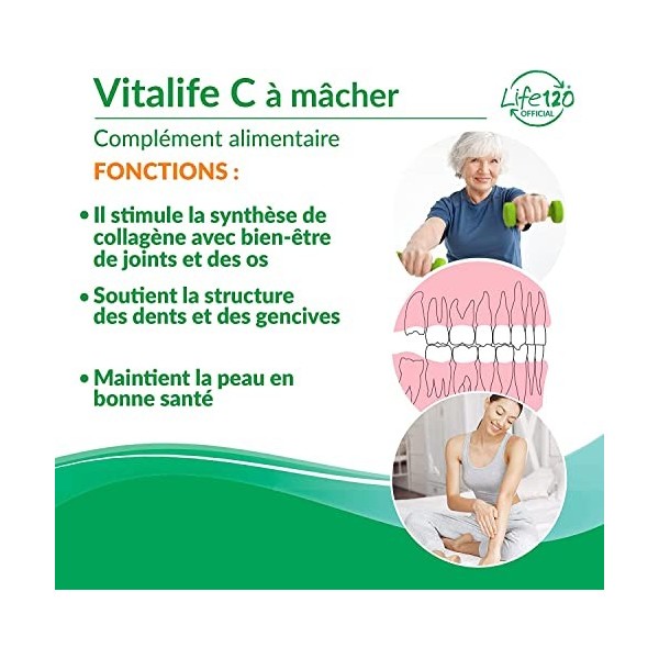 Life 120 - Vitalife C - 240 comprimés Supplément diététique de vitamine C à libération prolongée, protège les cellules du str