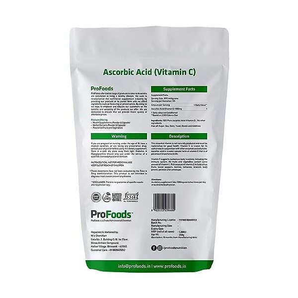 SMED Profoods Acide ascorbique vitamine C 350 g 