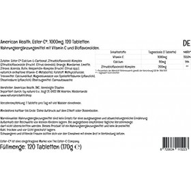 PremiumVital, American Health, Ester C avec Bioflavonoïdes dAgrumes, 1.000mg de Vitamine C, 120 Comprimés végétaliens, avec 