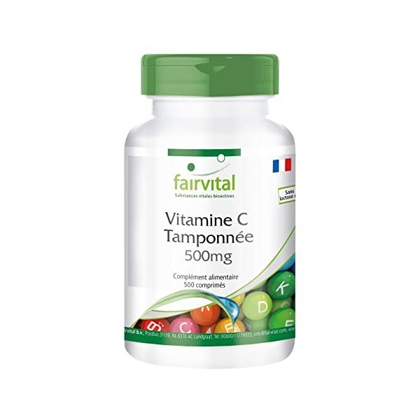 Fairvital | Vitamine C tamponnée 500mg - Boite pour 500 JOURS - Fortement dosé - VEGAN - 500 Comprimés