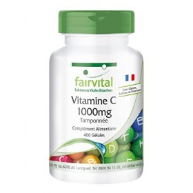 Fairvital | Vitamine C tamponnée 1000mg - Boîte de 400 gélules - Douce pour lestomac - antioxydant