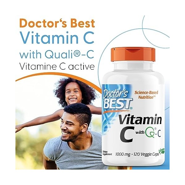 Doctors Best, Vitamine C avec Quali C, 1.000mg, 120 Capsules végétaliennes, Testé en Laboratoire, Sans Gluten, Sans Soja, Vé