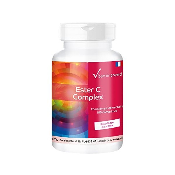 Ester C Complex - avec Bioflavonoïdes et Acérola - Vitamine C Tamponnée – Végan - Boite de 180 comprimés - ! POUR 6 MOIS ! | 