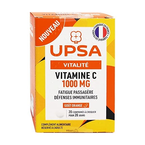 UPSA Vitality, Vitamin C 1000mg Tablet - Pack of 3 Boxes of 20 Tablets Pack 3 