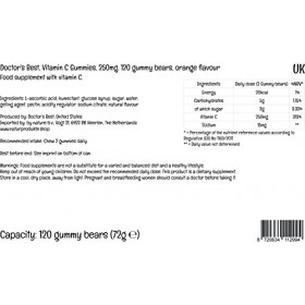Doctors Best Gommes à la vitamine C, 250mg, 60 oursons en gomme végétaliens au goût dorange, Testés en Laboratoire, Sans Gl
