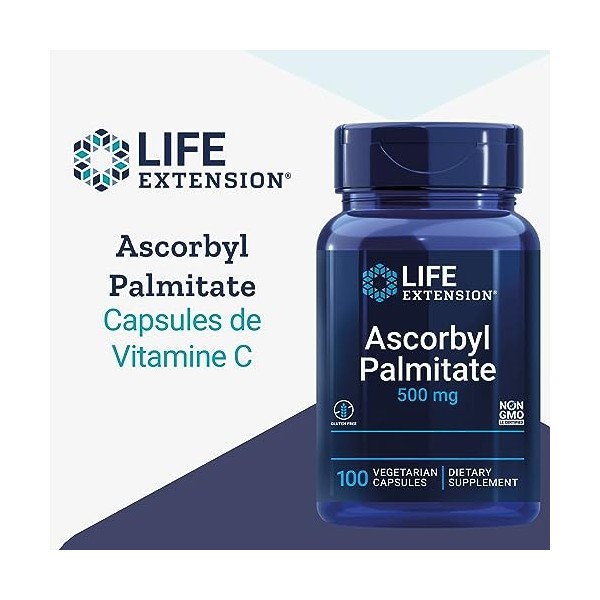 Life Extension, Ascorbyl Palmitate, 500mg, Vitamine C Liposoluble, Hautement Dosée, 100 Capsules végétaliennes, Testé en Labo