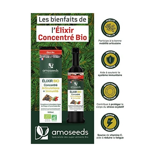 Élixir Concentré Bio Articulations + Immunité 500ml | 100% vegan | Vitamine C, Antioxydants, Vitalité | Qualité Supérieure