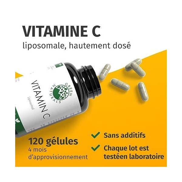 Véritable vitamine C liposomale 120 gélules - 100% végétalienne - 0% additifs - production allemande - approvisionnement po