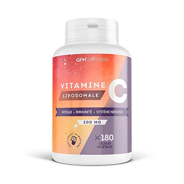 Vitamine C - Liposomale - 200 mg - 180 gélules végétales - Fatigue, Immunité, système nerveux