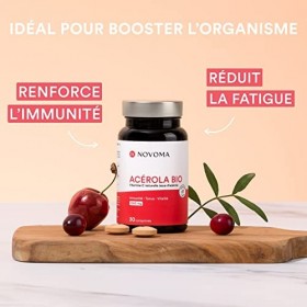 NOVOMA Acerola Bio 1000mg, Riche en Vitamine C Naturelle, Réduit la Fatigue & Renforce le Système Immunitaire, 30 Comprimés À