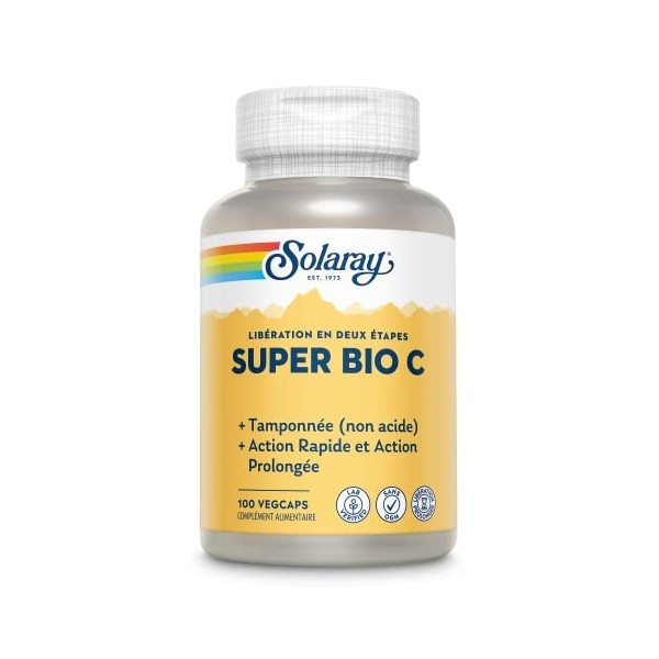 Solaray Super bio C | Formule tamponnée non acide | Action rapide et prolongée | 100 vegcaps