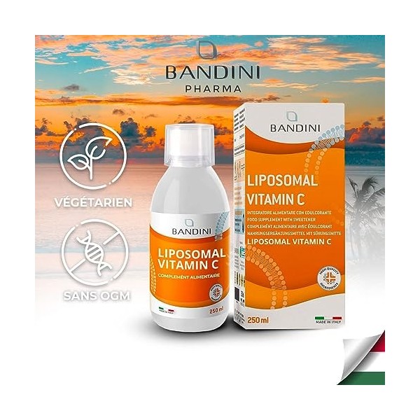 BANDINI® Vitamine C Liposomale Liquide, complément alimentaire 1000 mg, haut dosage et absorption, haute biodisponibilité, an