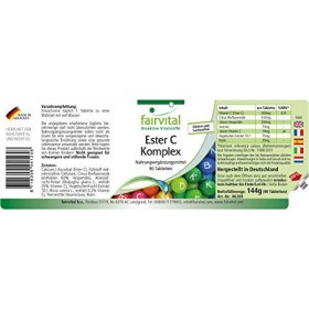 Fairvital | Complexe Ester C - 3 mois de cure - VEGAN - vitamine C avec des bioflavonoïdes - 90 comprimés - facile à digérer