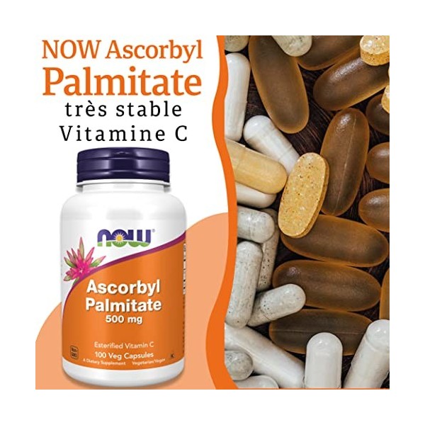 Now Foods, Ascorbyl Palmitate, 500 mg, 100 Gélules végétaliennes, Testé en Laboratoire, Vitamine C, Sans Gluten, Sans Soja, V