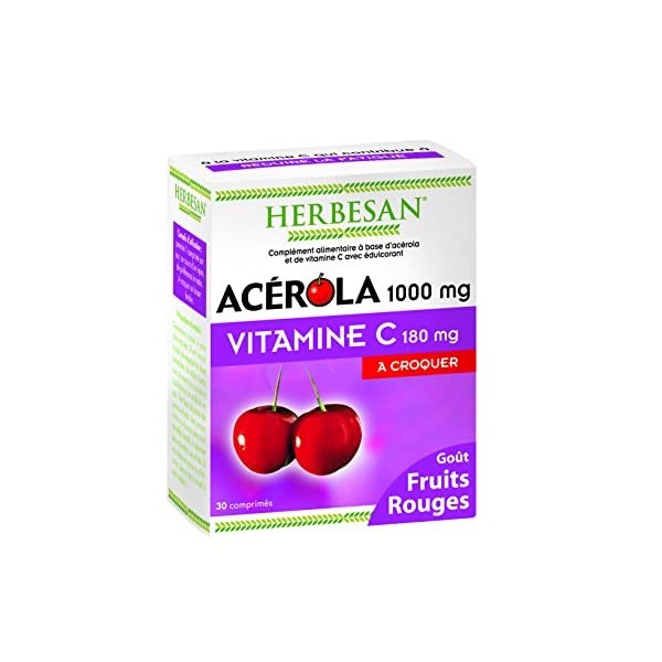 HERBESAN ACEROLA 1000 goût fruits rouges - 30 comprimés à croquer