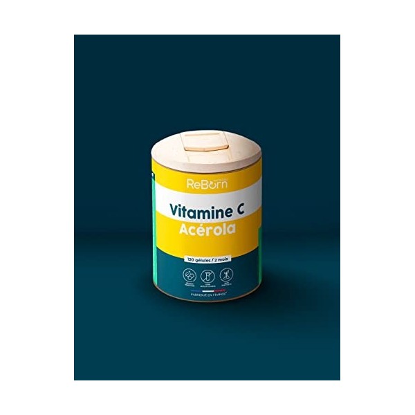 Vitamine C Acérola 1000mg • Vitamine C naturelle • 120 gélules végétales • 2 mois • Antifatigue & Antioxydante • Fabriquée en