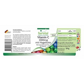Fairvital | Vitamine C tamponnée 1000mg - hautement dosé - VÉGAN - 120 comprimés - avec du cynorhodon