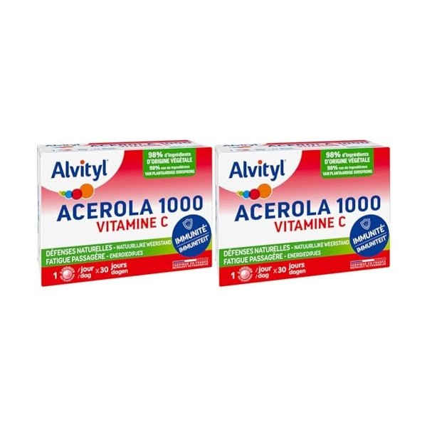 Alvityl - Comprimés Acerola 1000 - Acerola - Vitamine C - 30 comprimés 1/jour Lot de 2 