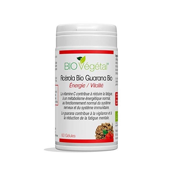 Acerola bio Guarana Bio Gelules - Vitamines C Naturelles Bio - Vigilance et réduction de la fatigue - Complément Alimentaire 