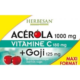 HERBESAN®-ACEROLA 1000 + GOJI-Haute concentration en Vitamine C-Réduction de la fatigue- Acérola naturelle - 90 comprimés à c