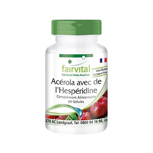 Fairvital | Acerola avec hespéridine - pendant 2 mois - VEGAN - 60 Capsules - avec de Vitamine C et de lextrait de pépins de