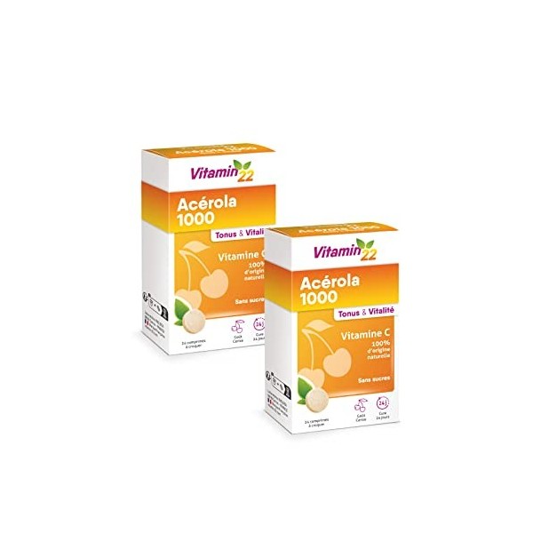 VITAMIN 22 - Acerola 1000 - Complément alimentaire à base dAcérola- Vitamine C 100% dorigine naturelle - Sans sucre - Sans 