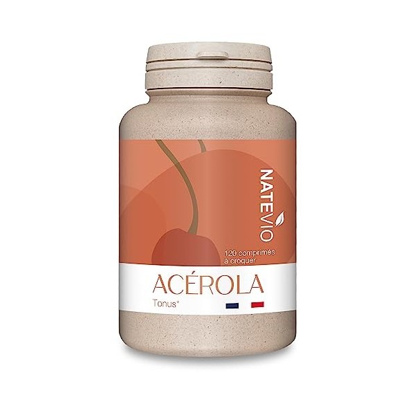 Acérola - Vitamine C naturelle - 120 comprimés à croquer - Cure de 4 mois - Vitalité - 750 mg - Energie - Fabriqué en France 