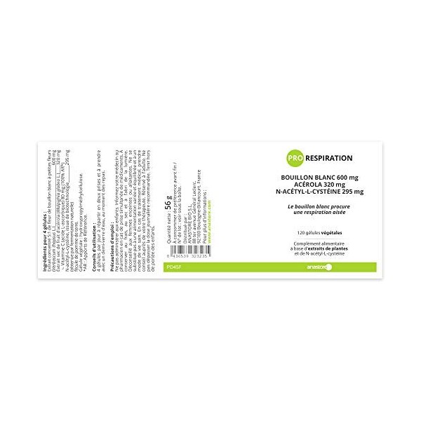 Pro Respiration * 303.75 mg / 120 gélules * Fleur de bouillon blanc, acérola et N-acétyl-cystéine * Antioxydants, Immunitaire