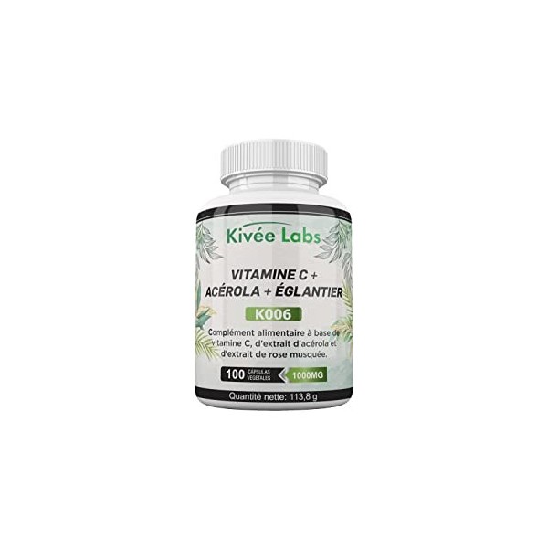 100 Gélules Vitamine C 1000mg - Avec Acérola et Cynorrhodon - Anti-fatigue et renforce le système immunitaire - Sans Gluten, 