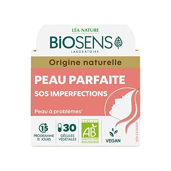 Biosens - Gélule végétale SOS Imperfections - Peau Parfaite - Certifié Bio AB Vegan - Origine Naturelle - Programme de 15 jou