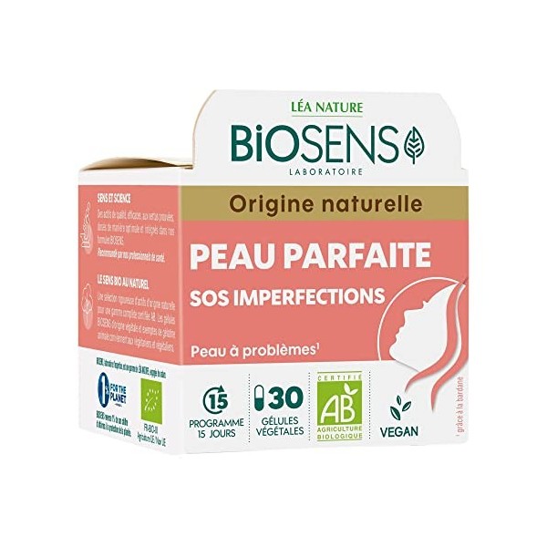 Biosens - Gélule végétale SOS Imperfections - Peau Parfaite - Certifié Bio AB Vegan - Origine Naturelle - Programme de 15 jou