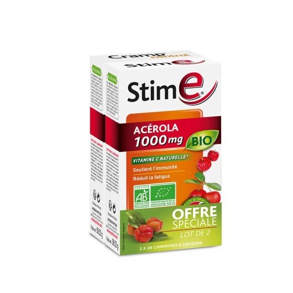 Nutreov Stim E Acérola 1000 mg Bio Lot de 2 x 28 Comprimés à Croquer