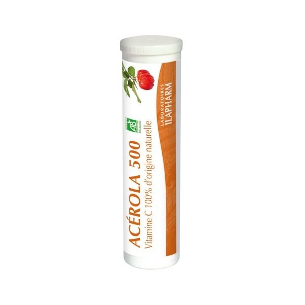 Laboratoires Ilapharm - ACEROLA BIO - Vitamine C 100% naturelle - Tonus & vitalité - Tube de 15 comprimés à croquer