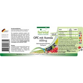 Fairvital | OPC 600mg avec Acerola - VEGAN - Fortement dosé - 90 gélules - extrait de pépins de raisin