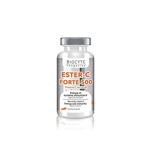 BIOCYTE Ester-C Forte - Complément Alimentaire Energie et Système Immunitaire - A base de Vitamine C - 30 Gélules - Programme